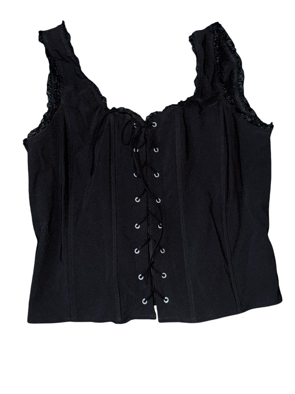 Vintage 90s Black Lace-Up Corset Bustier Top Size xl Made in USA